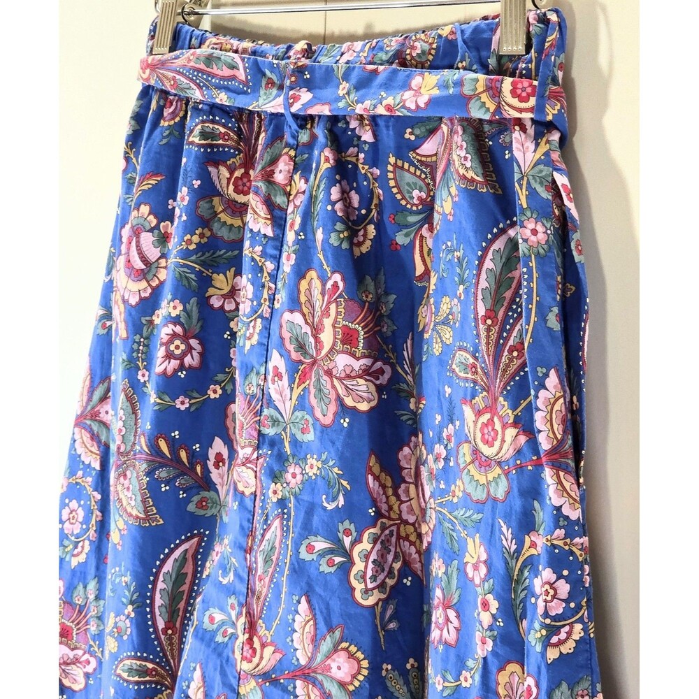 J.Crew Limited 100% Cotton Floral Paisley Asymmetrical Midi Skirt Belted Boho - Picture 6 of 12